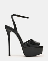 JEZZICA Black Patent Platform Stiletto Ankle Strap Women's Heel