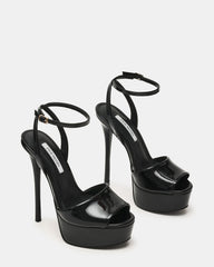 JEZZICA Black Patent Platform Stiletto Ankle Strap Women's Heel