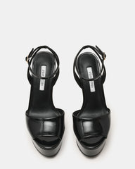 JEZZICA Black Patent Platform Stiletto Ankle Strap Women's Heel