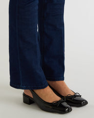 LOVED Black Crinkle Patent Square-Toe Slingback Ballet Women's Heel