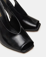 LUCIAN Black Leather Square-Toe Peep-Toe Slingback Women's Heel