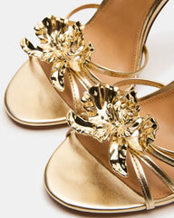 SWIRL Gold Strappy Stiletto Flower Women's Heel