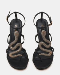PYTHON Black Rhinestone Snake Stiletto Strappy Women's Heel