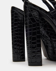 SCOTLYN Black Crocodile Women's Platform Block Heel