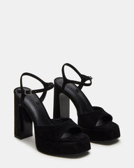 LINADRA Black Suede Women's Platform Square-Toe Strappy Heel
