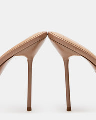 DAVINA Tan Patent Rounded Open-Toe Mule Stiletto Women's Heel