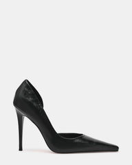 ELEGANT Black Leather Pointed-Toe Stiletto Pump Women's Heel