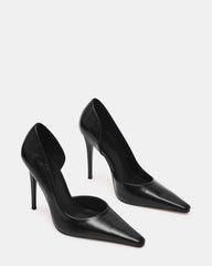 ELEGANT Black Leather Pointed-Toe Stiletto Pump Women's Heel