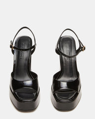 LIANDRA Black Patent Women's Platform Square-Toe Strappy Heel