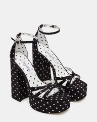 RETRO White/Black Polka Dot Open-Toe Block Heel Platform Women's Heel