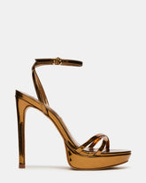 JUNI Bronze Criss Cross Stiletto Ankle Strap Women's Heel