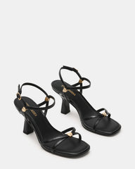 POSY Black Gold-Detail Strappy Square-Toe Women's Heel
