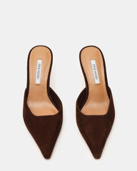 ADELINE Brown Suede Mule Pointed-Toe Gold-Detail Women's Heel