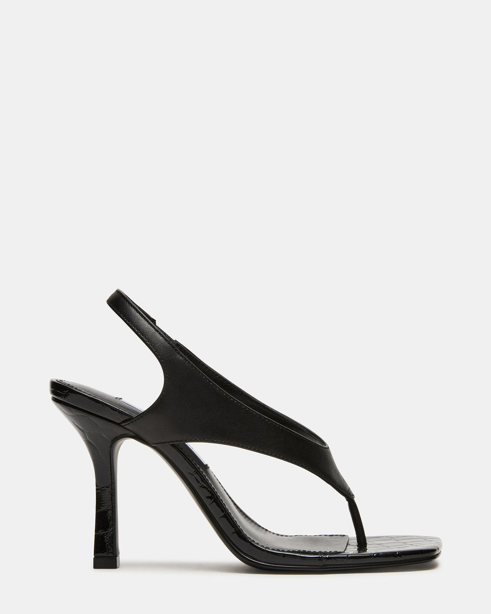 IMPROV Black Leather Square-Toe Thong Slingback Women's Heel