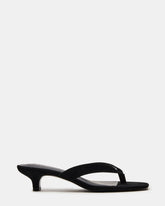 TRACIE Black Suede Thong Strap Women's Kitten Heel