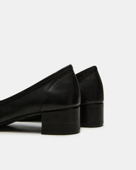 MOLLIE Black Leather Ballet Block Heels