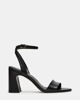 LARAH Black Leather Rounded Toe Block Heel Women's Heel