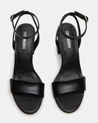 LARAH Black Leather Rounded Toe Block Heel Women's Heel
