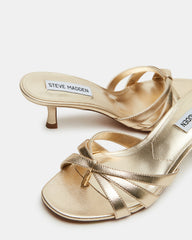CARY Gold Leather Square-Toe Strappy Mule Women's Heel