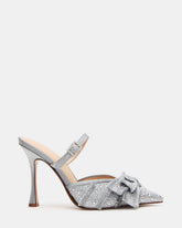 BAYLIN Grey Satin Rhinestones Bow Pointed-Toe Stiletto Women's Heel