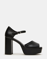 LONDON Black Leather Platfrom Block Heel Square-Toe Women's Heel