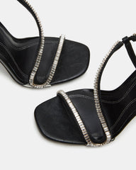 NESSA Black Square Toe Rhinestone Stiletto Heel | Women's Heels