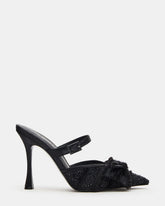 BAYLIN Black Satin Rhinestones Bow Pointed-Toe Stiletto Women's Heel