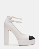 PEYTON White Leather Block Heel Platform Women's Heel