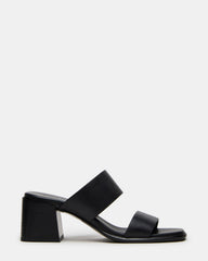 SYCAMORE Black Leather Square-Toe Mule Women's Heel