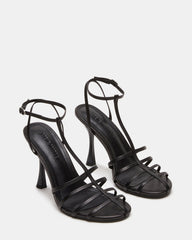 TILDAH Black Leather Strappy Rounded Toe Women's Heel