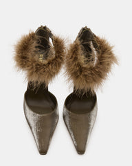 ELUSIVE Olive Satin Pointed-Toe Stiletto Pump Women's Heel