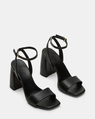 MESSA Black Leather Women's Square-Toe Block Heel