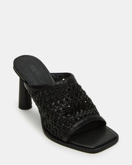 FRESCA Black Woven Square-Toe Mule Women's Heel