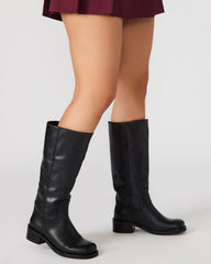 RIGGS Black Leather Wide Calf Square-Toe Women's Boot