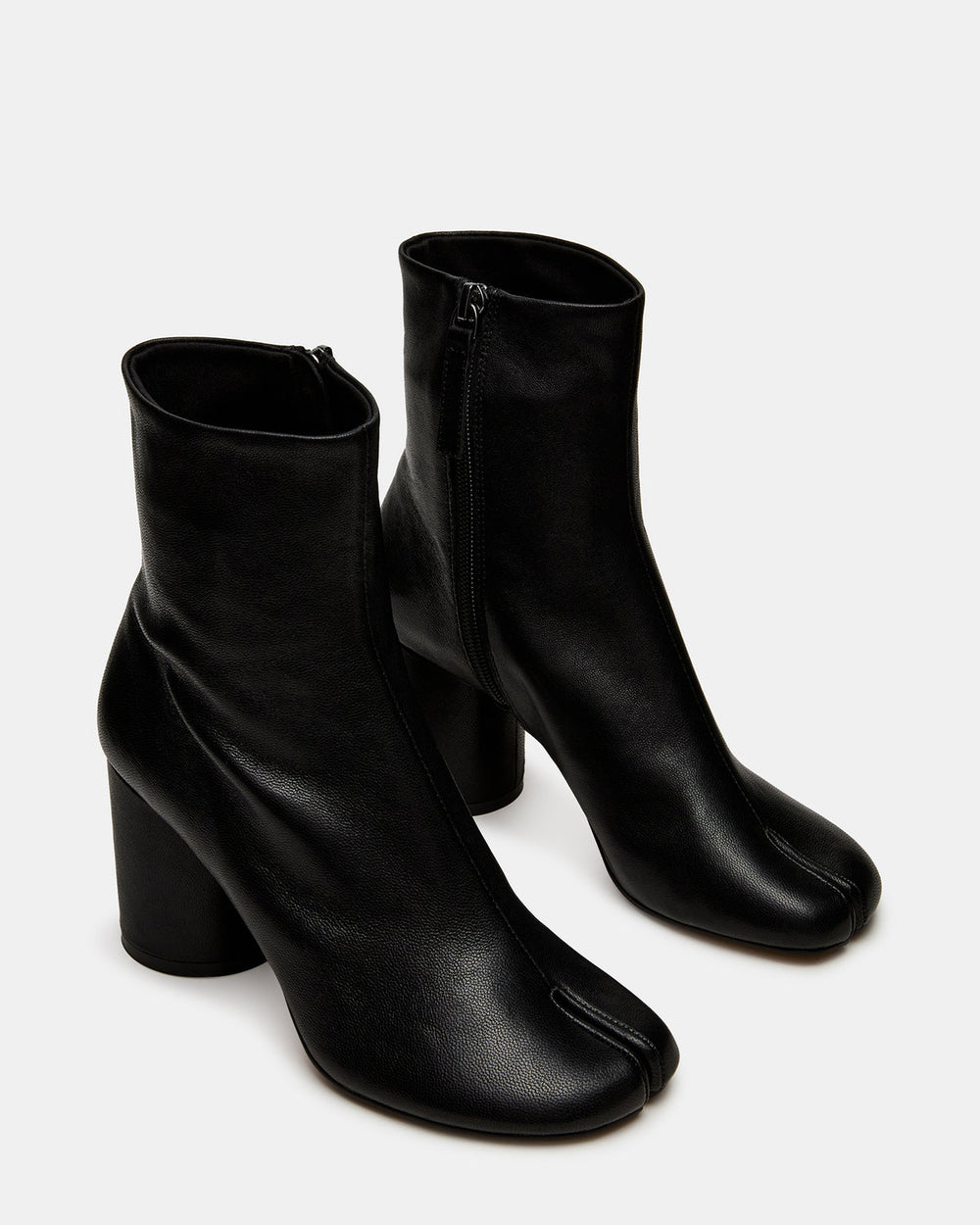 CARO Black Leather Tabi Split-Toe Block Heel Women's Ankle Boot