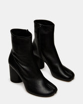 CARO Black Leather Tabi Split-Toe Block Heel Women's Ankle Boot