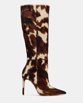 NITRO Brown Cow Print Pointed-Toe Stiletto Heel Knee-High Women's Boots