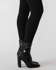AROMA Black Buckle Gold Detail Block Heel Women's Ankle Boot