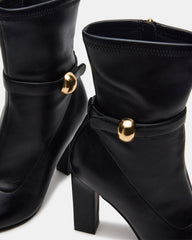 AROMA Black Buckle Gold Detail Block Heel Women's Ankle Boot
