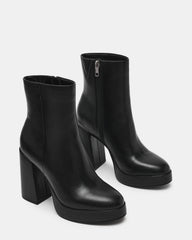 TYRA Black Leather Platform Block Heel Women's Ankle Boot
