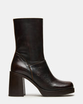 FUSION Brown Distressed Square-Toe Block Heel Women's Ankle Boot