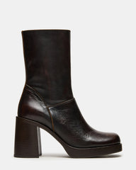 FUSION Brown Distressed Square-Toe Block Heel Women's Ankle Boot