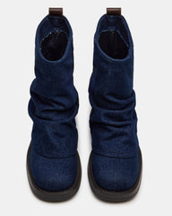 BENJI Denim Fabric Cuffed Fold-Over Moto Buckle Women's Ankle Boot