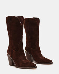 SALLY Brown Suede Pointed-Toe Western Block Heel Women's Boot