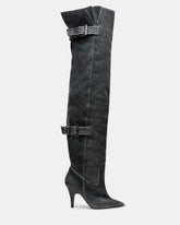 BADDIE Black Distressed Over-The-Knee Moto Women's Boot