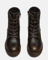 TUFF Dark Brown Lace-Up Block Heel Women's Ankle Boot