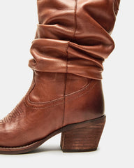 STAGE Cognac Leather Pointed-Toe Scrunched Western Women's Boot