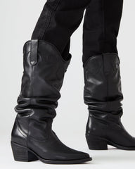 STAGE Black Leather Pointed-Toe Scrunched Western Women's Boot