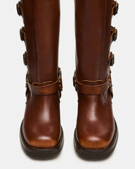 ROCKY Cognac Distressed Wide Calf Knee-High Moto Women's Boot