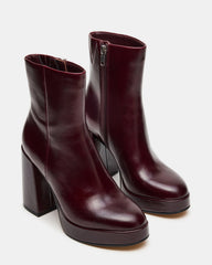 TYRA Burgundy Leather Platform Block Heel Women's Ankle Boot